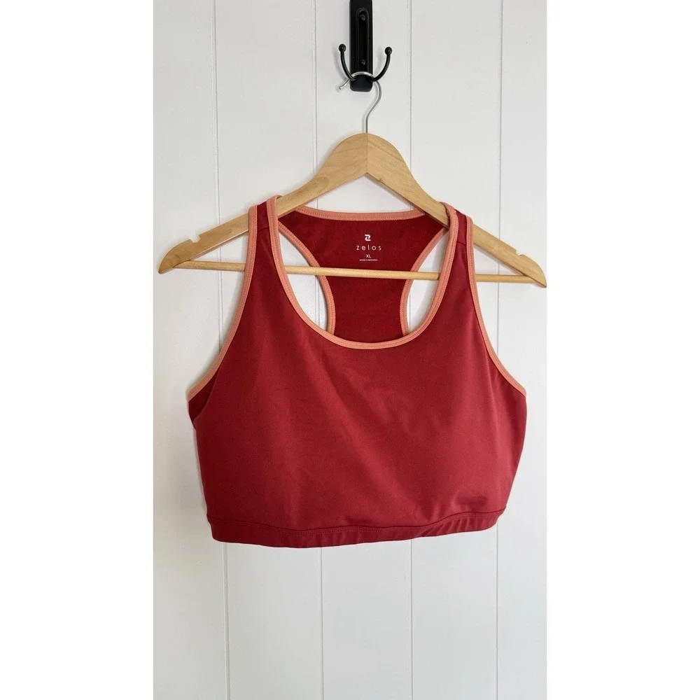 Zelos Red & Peach Racerback Longline Sports Bra‎ XL Athletic Workout Top